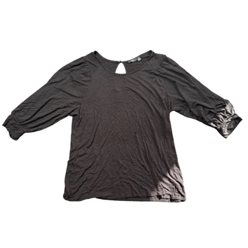 RDI Women 1X Black Puff Sleeve Keyhole Neck‎ Tunic Top Casual Tie Dye Thrashed